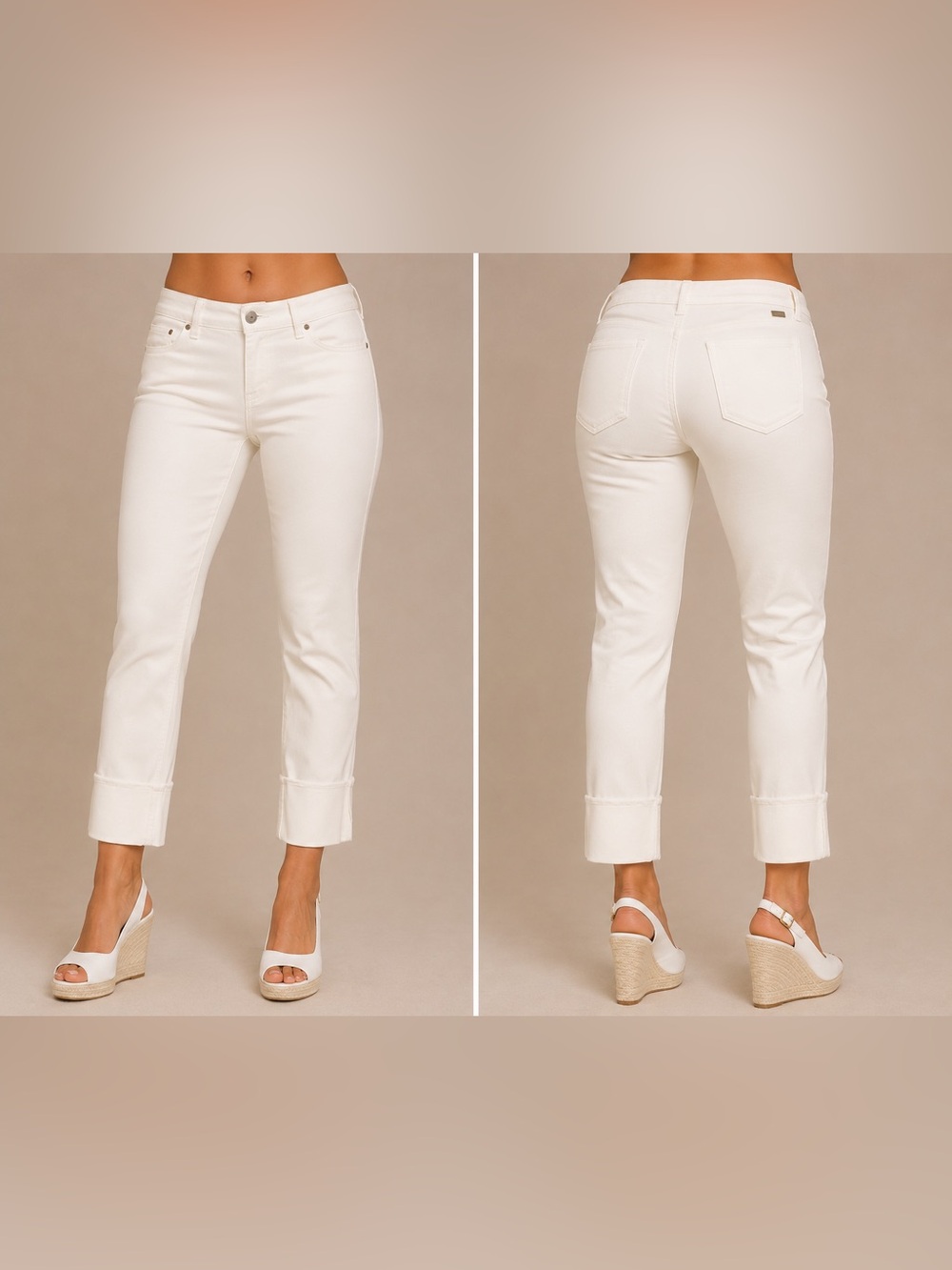 1822 White Cuffed Crop Jeans